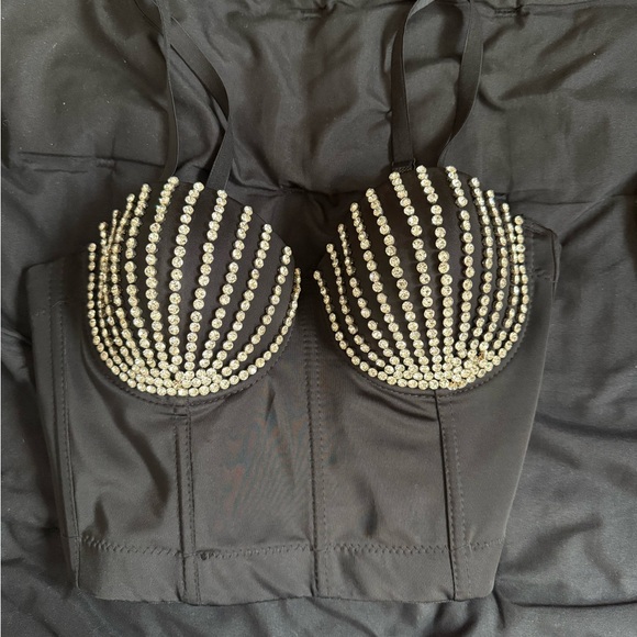 french kyss Tops - French Kyss Black Bustier with Rhinestone Details